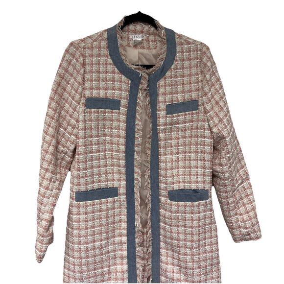 Venus Women Jacket Size 6 Pink Blue Tweed Open Front - Picture 2 of 6